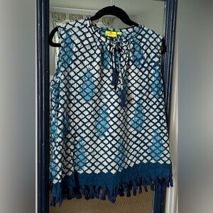 Roberta Roller Rabbit Sleeveless Tunic Top Blue Batik Fabric Size Small